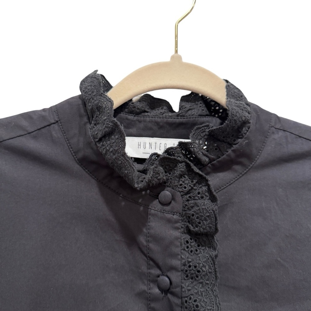 Hunter Bell Carter Mini Dress Lace Cotton Poplin Preppy Dark Academia Black Sz S - Picture 5 of 15